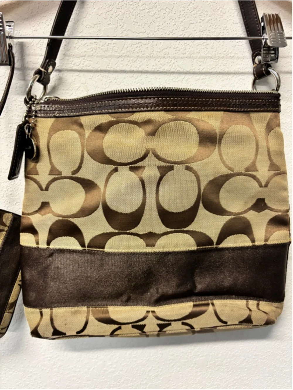 Coach Brown & Beige Signature Canvas Shoulder Bag & Coin Purse Y2K